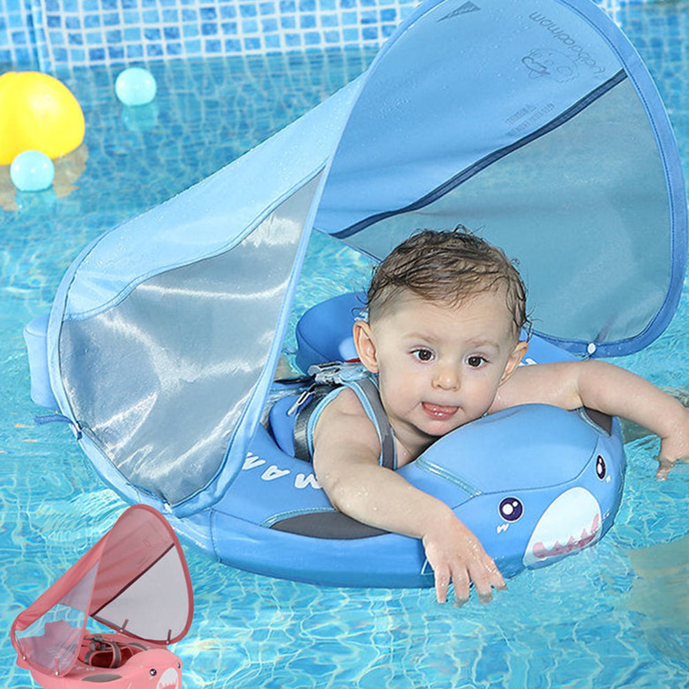 Mambobaby™ Haai Zwemtrainer voor baby's van 3-24 maanden. Luxe onzinkbare grijze baby float met afneembare zonnekap en staartstuk voor maximale stabiliteit in het water 2.