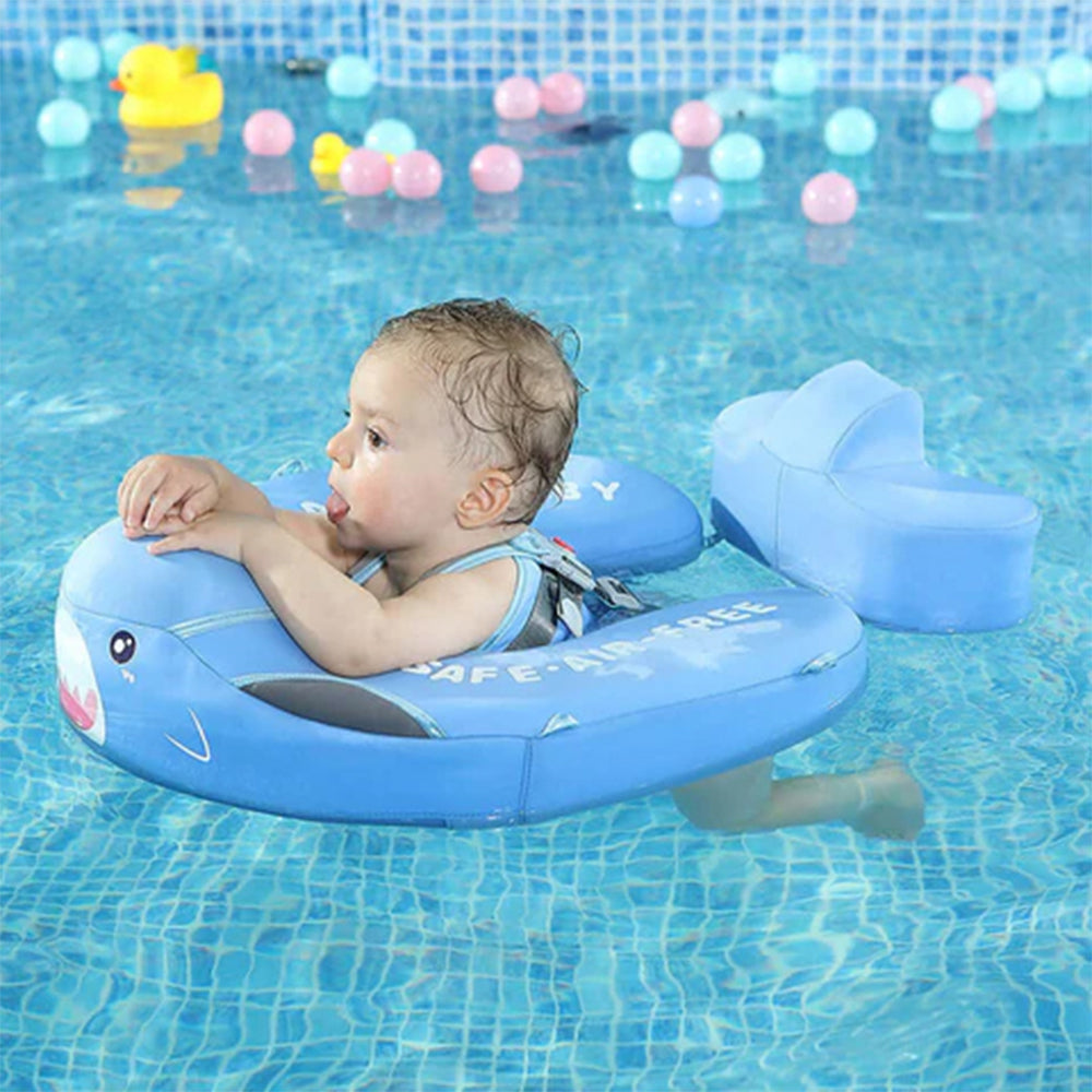 Mambobaby™ Haai Zwemtrainer voor baby's van 3-24 maanden. Luxe onzinkbare grijze baby float met afneembare zonnekap en staartstuk voor maximale stabiliteit in het water 2.