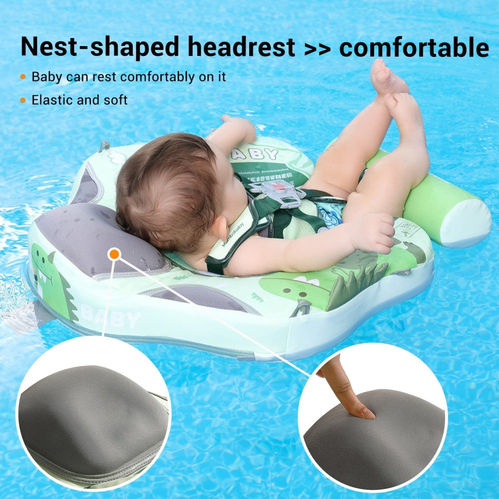 Ergonomische 45 graden hoofdsteun van de Mambobaby™ Dinosaurus Float. Biedt zachte ondersteuning voor het hoofdje en voorkomt dat het gezicht het water raakt bij baby's van 3-24 maanden.