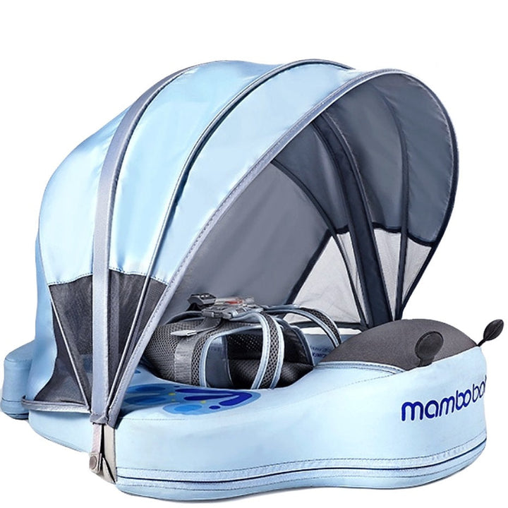 Zijaanzicht van de Mambobaby Vlinder Float (Blauw) voor baby’s, met anti-kantel stabiliteit.