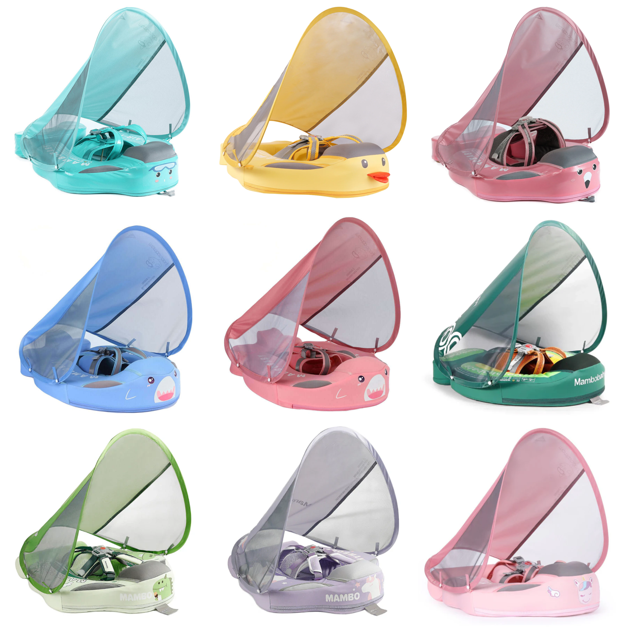 Mambobaby Float met UPF 50+ zonnekap en afneembaar staartstuk - Onzinkbare blauwe baby zwemband voor veilig zwemmen (3-24 maanden).