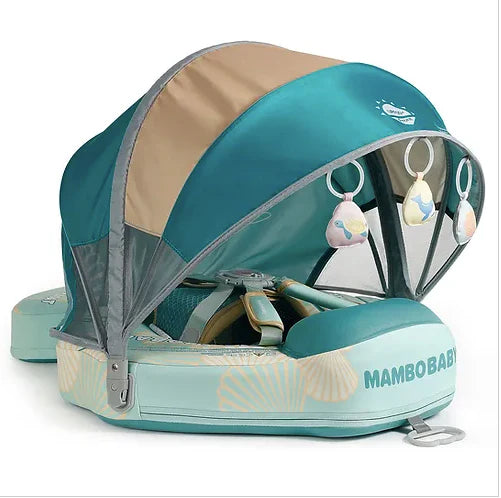 "Hoofdafbeelding van de Mambobaby Groene Schelp Zwemband (Onzinkbaar) met Verstelbare Zonnekap, geschikt voor baby's van 3 tot 24 maanden."