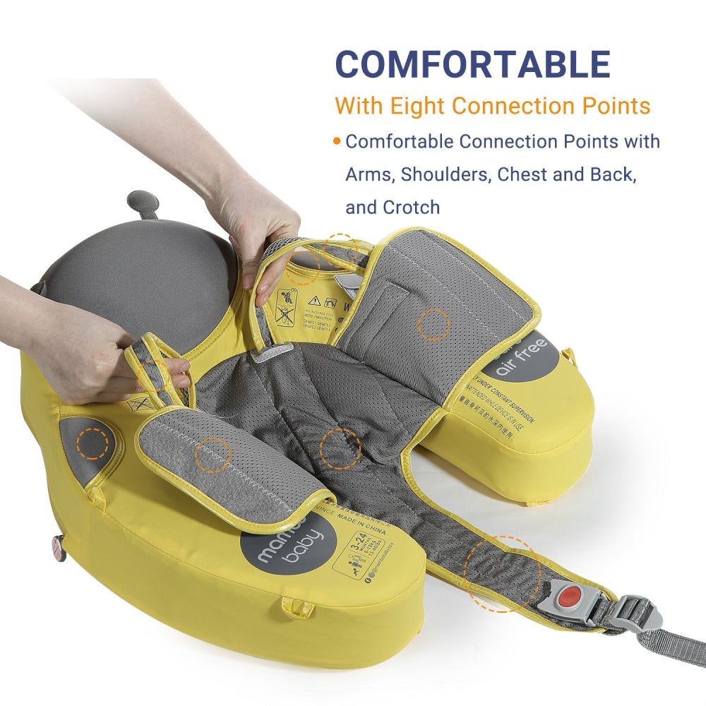 Gedetailleerde weergave van de Mambobaby™ Lieveheersbeestje float met 8 versterkte verbindingspunten. Dit ontwerp zorgt voor een onwankelbare stabiliteit en voorkomt kantelen, wat maximale veiligheid biedt voor baby's in het water.