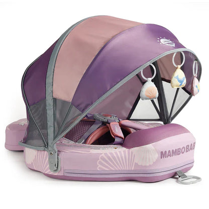 "Hoofdafbeelding van de Mambobaby Paarse Schelp Zwemband (Onzinkbaar) met Verstelbare Zonnekap, geschikt voor baby's van 3 tot 24 maanden."
