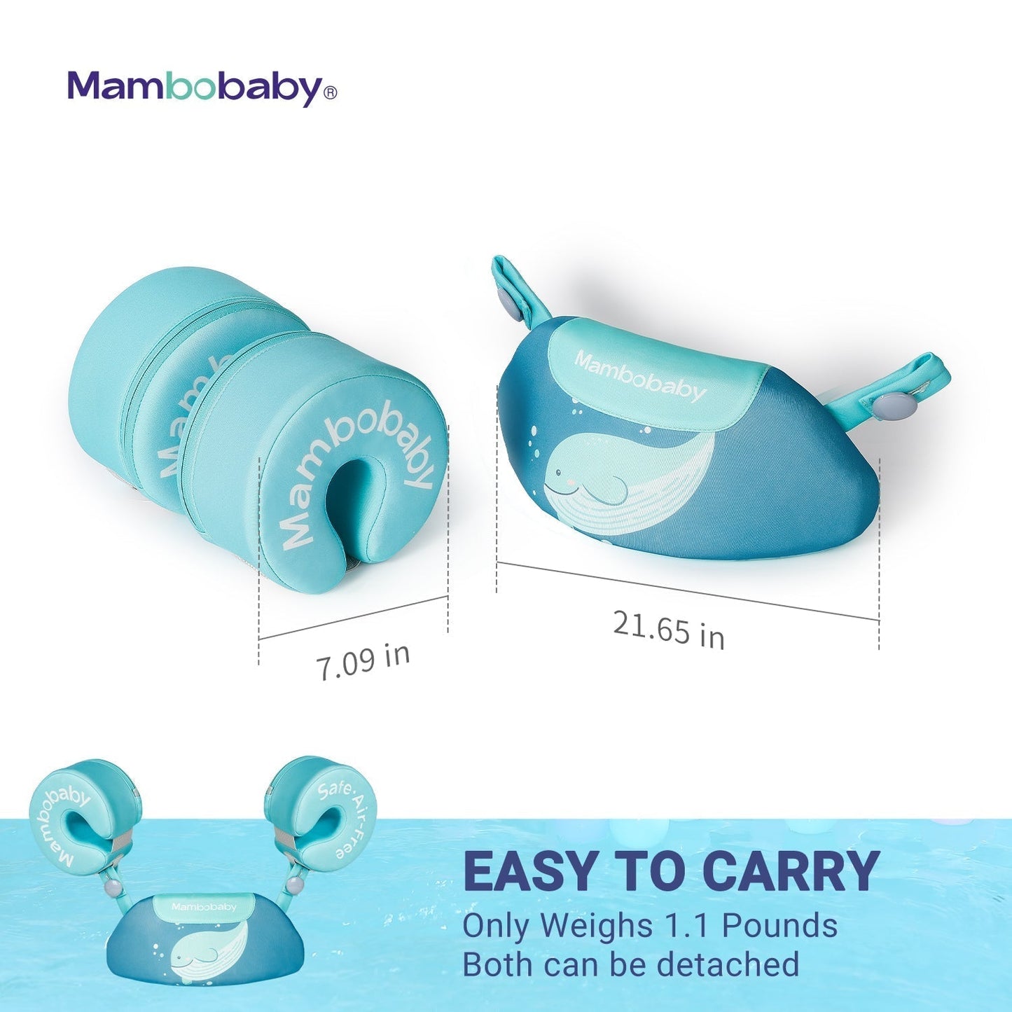 Close-up van de onzinkbare Pearl-Foam™ kern van de Mambobaby armbanden - nooit meer opblazen.