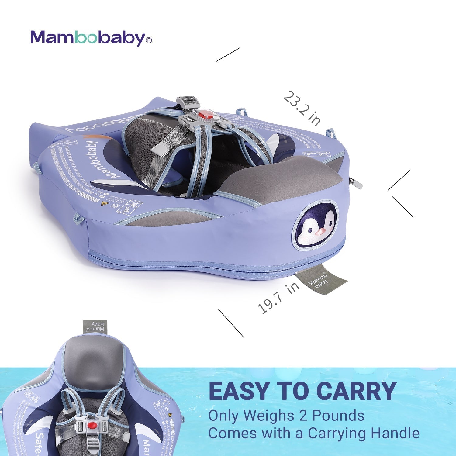 Detailweergave van de veilige 5-punts veiligheidsgordel en het anti-kantel harnas van de Mambobaby Pinguïn.