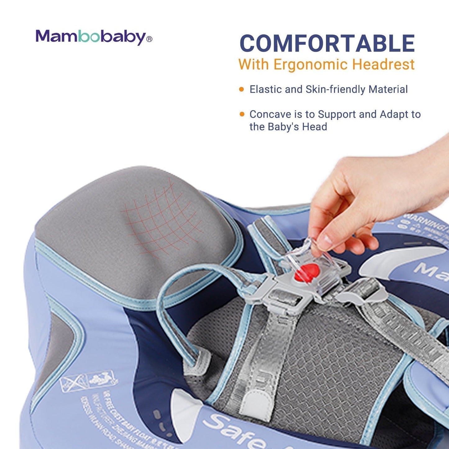 De twee ergonomische zwemhoudingen van de Mambobaby Pinguïn: rugslag voor rust en borstslag voor actie.