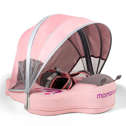 "Hoofdafbeelding van de Mambobaby Roze Vlinder Zwemband (Onzinkbaar) met Verstelbare Zonnekap, geschikt voor baby's van 3 tot 24 maanden."