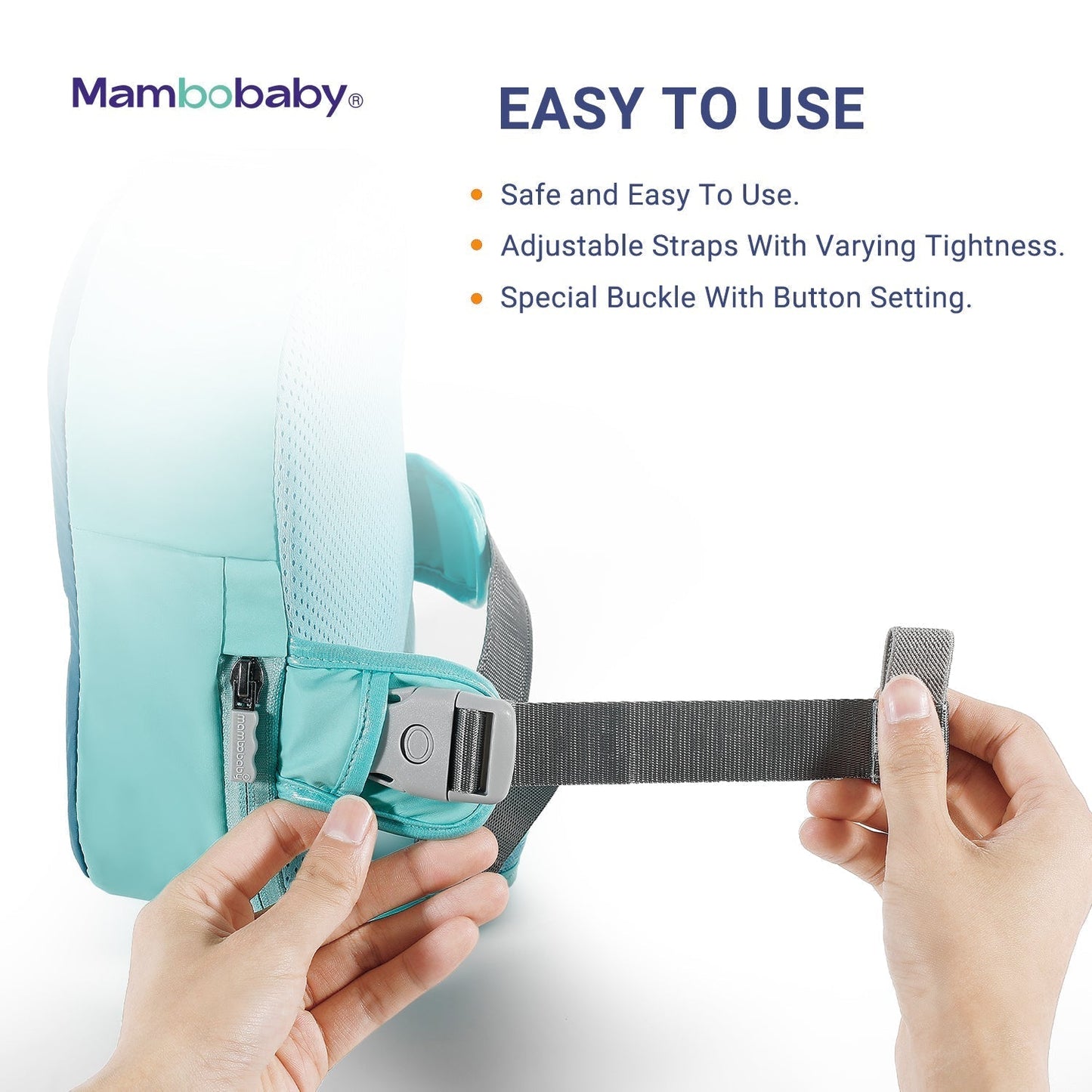 De Mambobaby™ rugzwemband is veilig en extreem gebruiksvriendelijk. Dankzij het niet-opblaasbare design en de sterke veiligheidssluiting is je kind binnen enkele seconden klaar voor veilig waterplezier zonder gedoe.