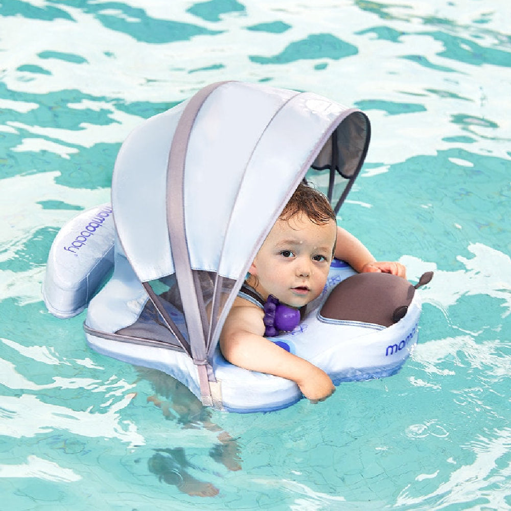 Mambobaby Vlinder Float blauw onzinkbare zwemband voor baby 3-24 maanden met zonnekap.